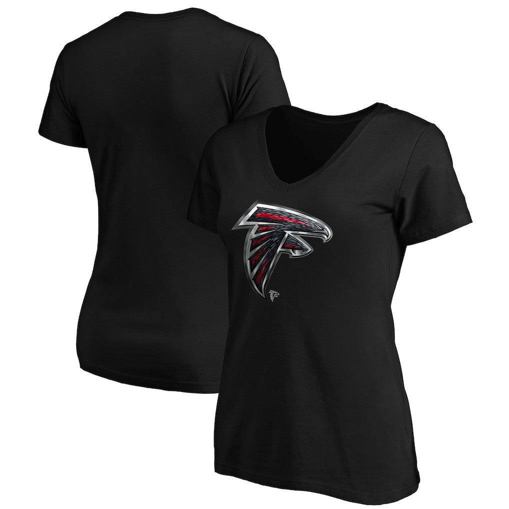 Atlanta Falcons Women's Midnight Mascot Logo V-Neck T-Shirt Black
