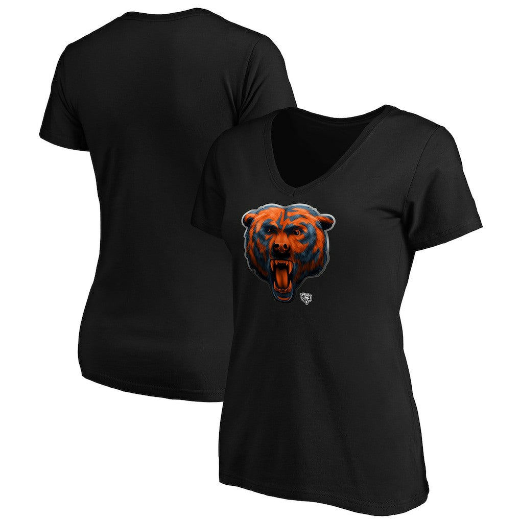 Chicago Bears Women's Midnight Mascot Logo V-Neck T-Shirt Black
