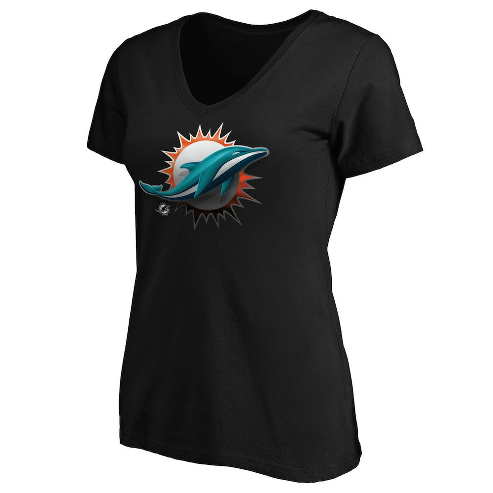 Miami Dolphins Women's Midnight Mascot Logo V-Neck T-Shirt Black