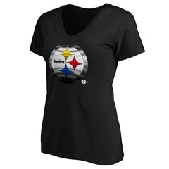 Pittsburgh Steelers Women's Midnight Mascot Logo V-Neck T-Shirt Black