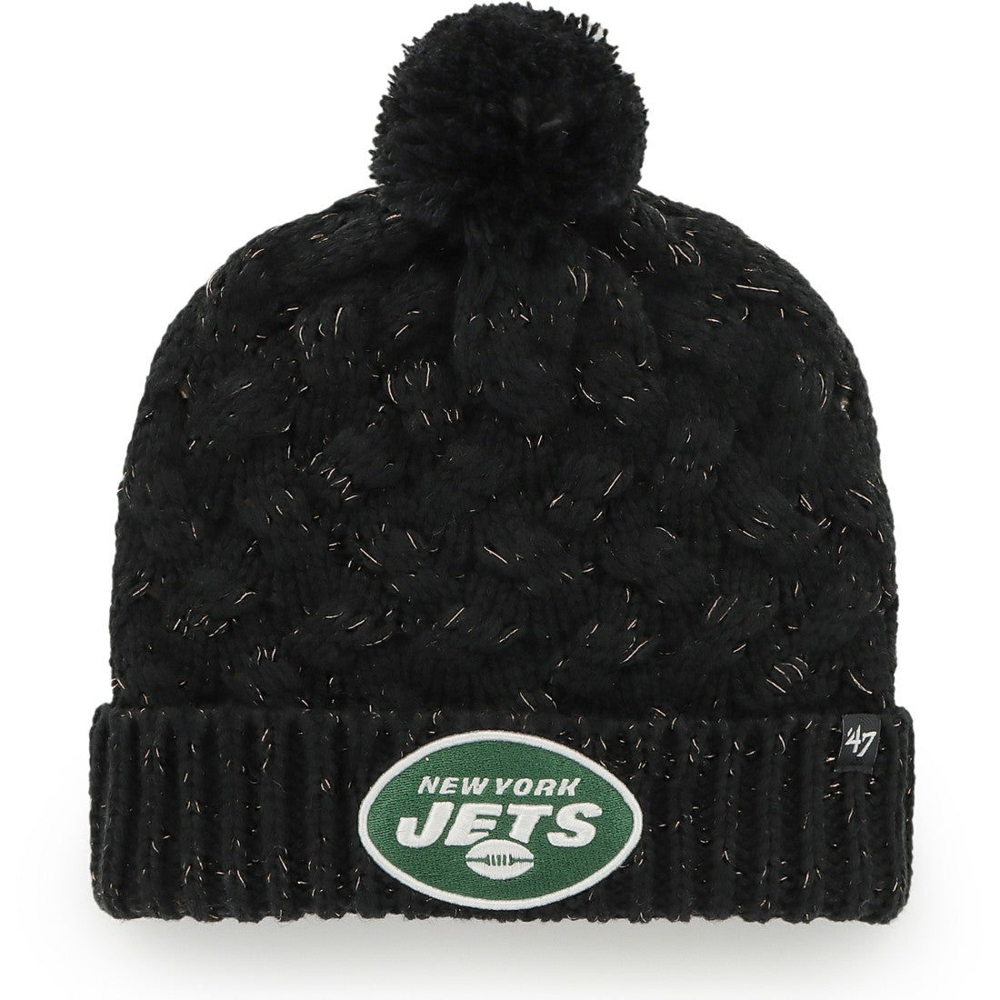 New York Jets '47 Women's Fiona Logo Cuffed Knit Hat with Pom Black