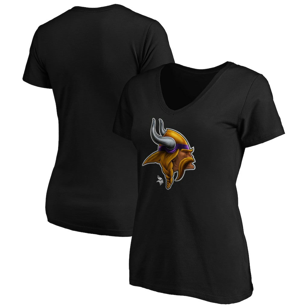 Minnesota Vikings Women's Midnight Mascot Logo V-Neck T-Shirt Black