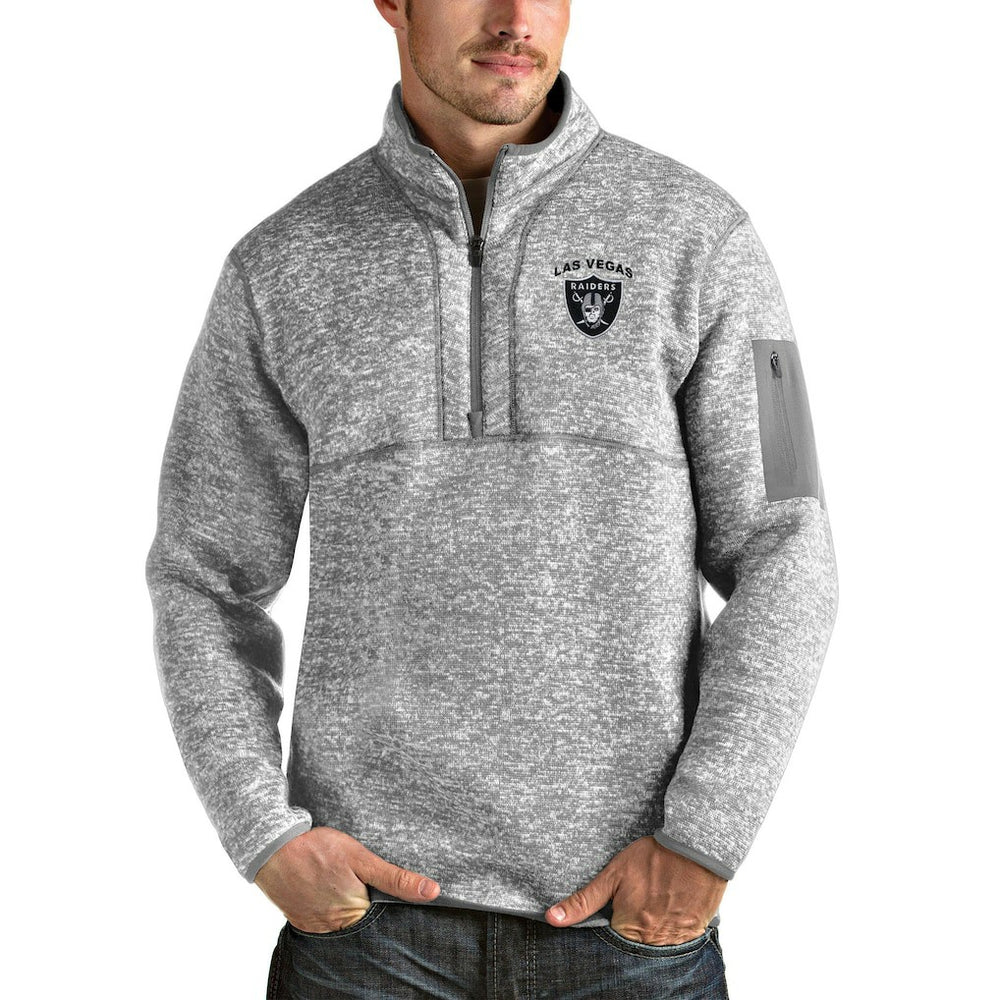 Las Vegas Raiders Antigua Fortune Quarter-Zip Pullover Jacket Heather Gray