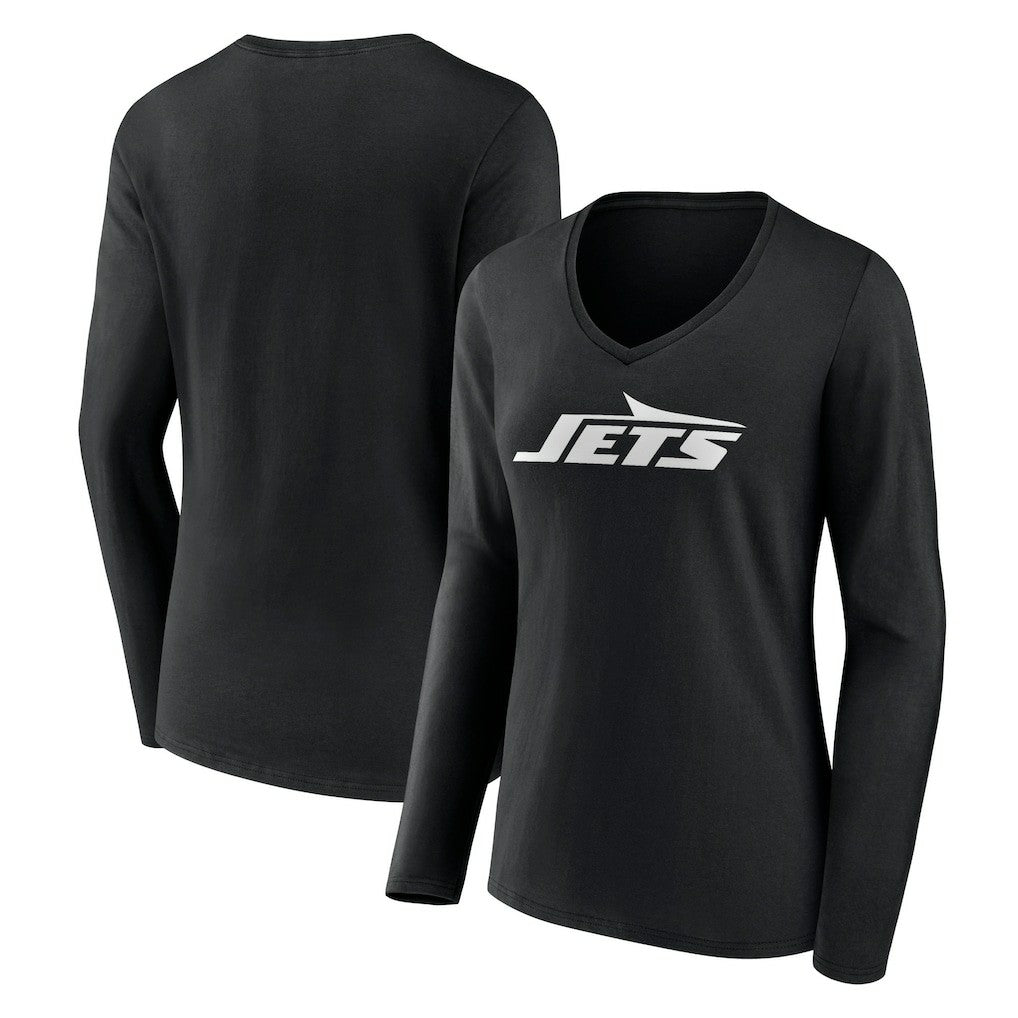 New York Jets Women's Primary Team Logo Long Sleeve V-Neck T-Shirt Black