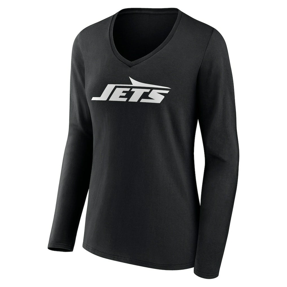 New York Jets Women's Primary Team Logo Long Sleeve V-Neck T-Shirt Black