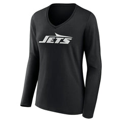 New York Jets Women's Primary Team Logo Long Sleeve V-Neck T-Shirt Black
