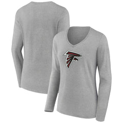 Atlanta Falcons Women's Primary Team Logo Long Sleeve V-Neck T-Shirt Heather Gray