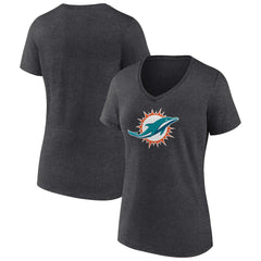 Miami Dolphins Women's Primary Team Logo V-Neck T-Shirt Charcoal