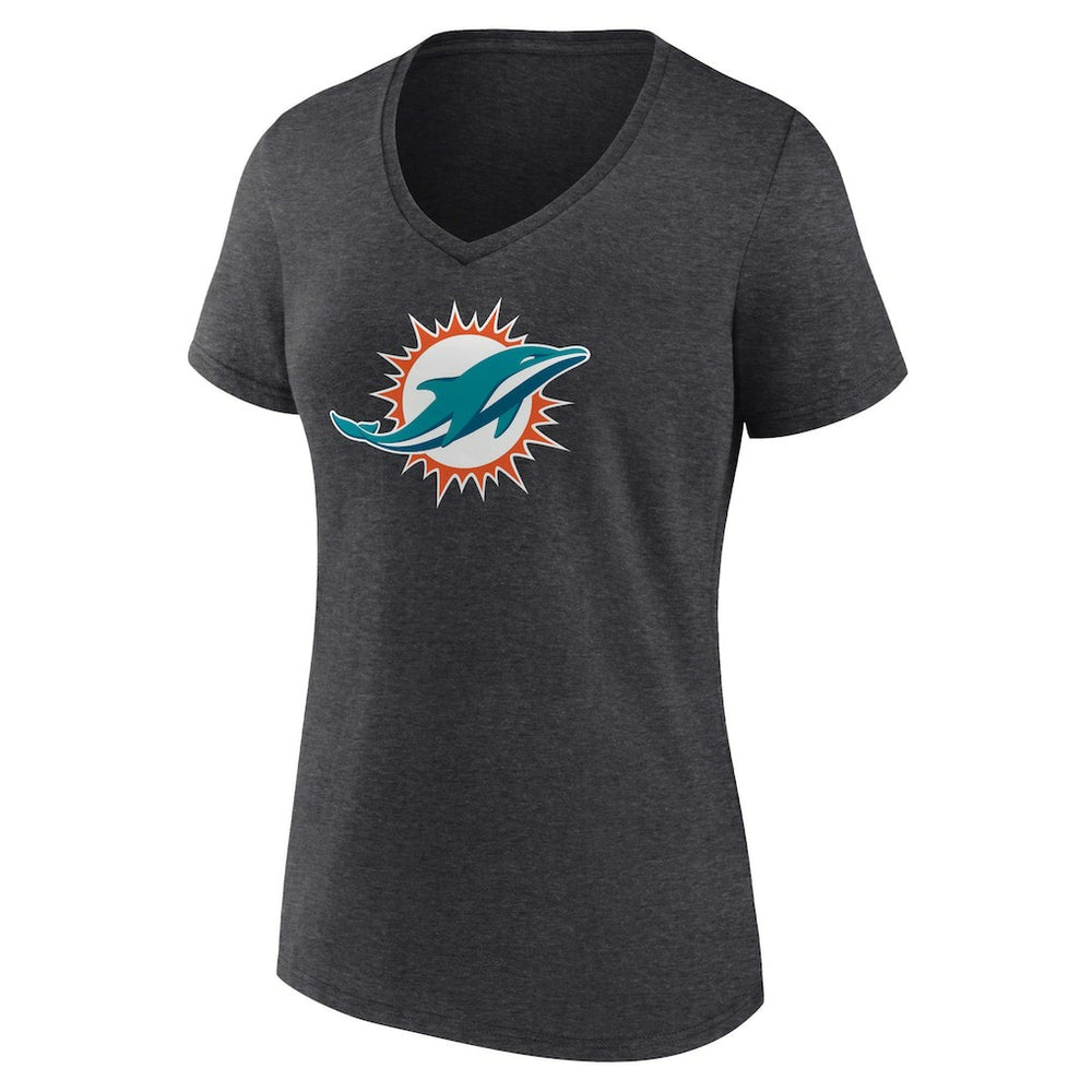 Miami Dolphins Women's Primary Team Logo V-Neck T-Shirt Charcoal