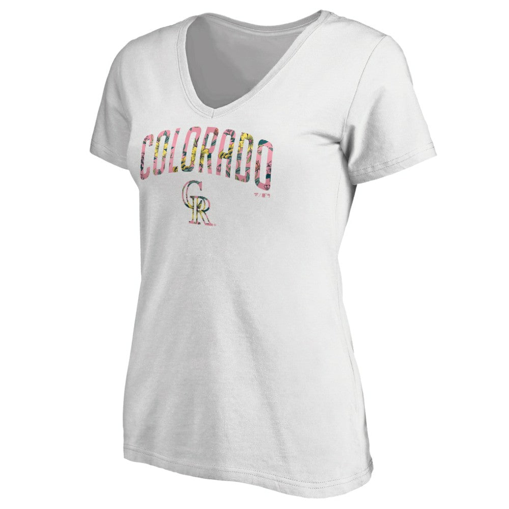 Colorado Rockies Women's Floral Arched Logo V-Neck T-Shirt - White T-shirts