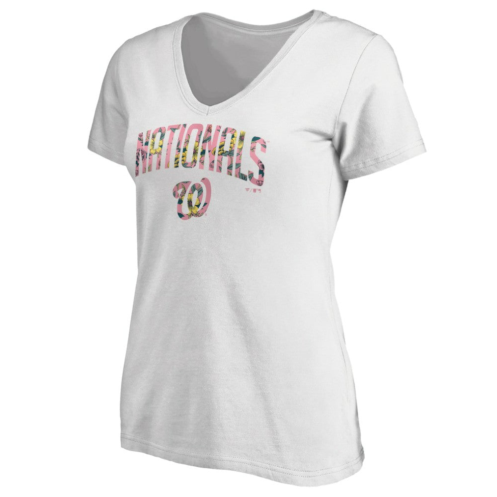 Washington Nationals Women's Floral Arched Logo V-Neck T-Shirt - White T-shirts