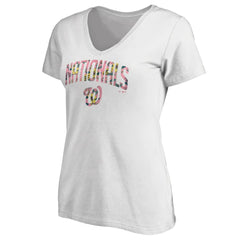 Washington Nationals Women's Floral Arched Logo V-Neck T-Shirt - White T-shirts