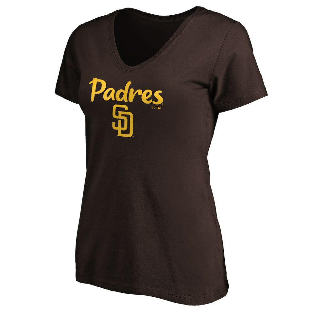 San Diego Padres Women's #1 Mom Logo V-Neck T-Shirt - Brown T-shirts