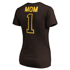San Diego Padres Women's #1 Mom Logo V-Neck T-Shirt - Brown T-shirts