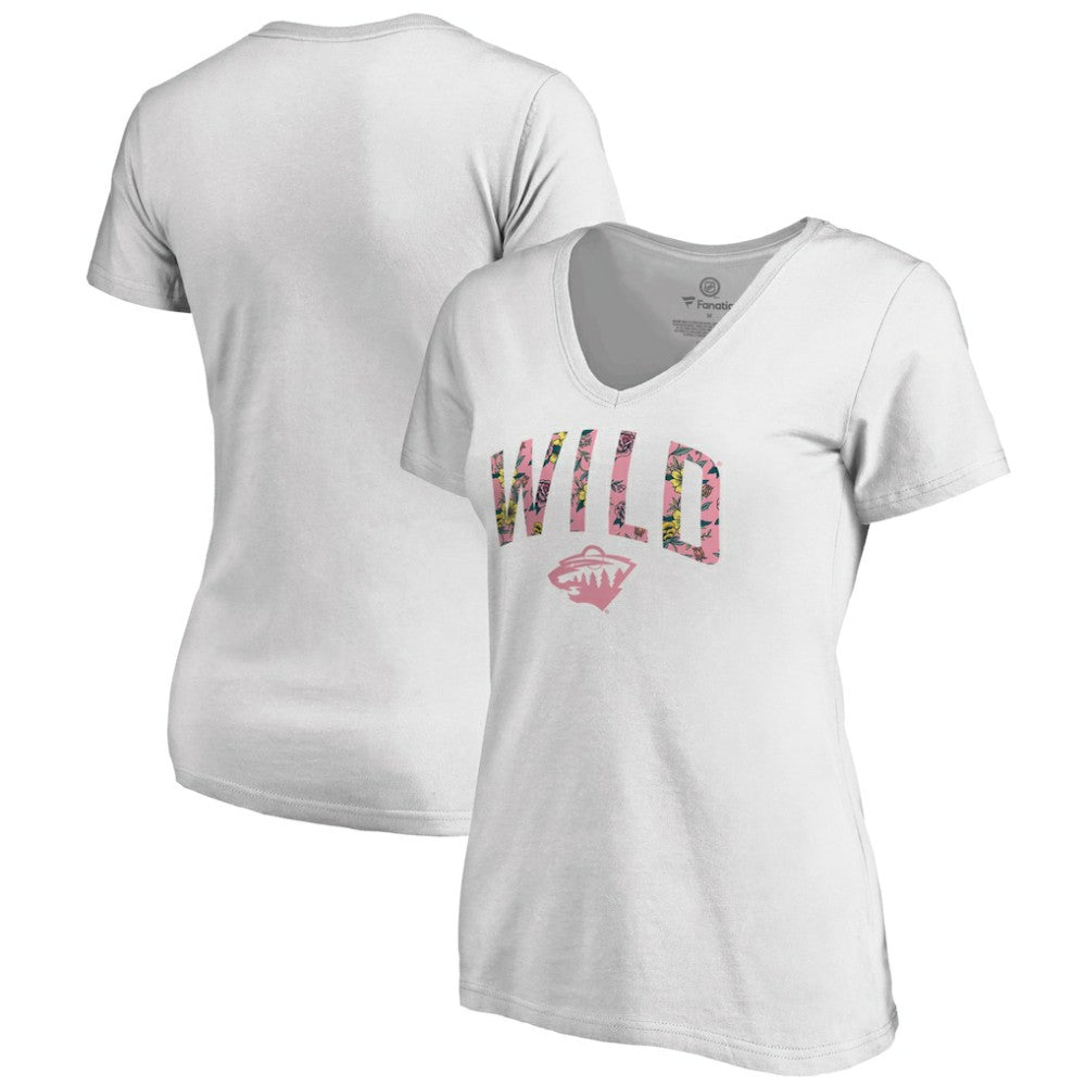 NHL Minnesota Wild Women's Floral Arched V-Neck T-Shirt - White