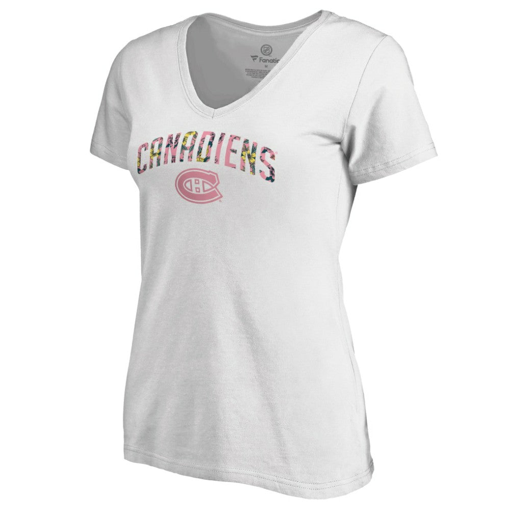 NHL Montreal Canadiens Women's Floral Arched V-Neck T-Shirt - White