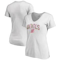 NHL New Jersey Devils Women's Floral Arched V-Neck T-Shirt - White