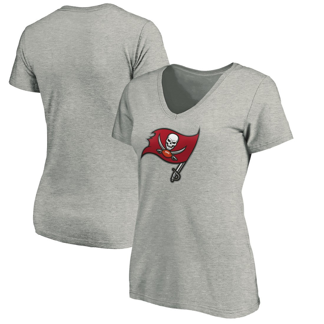 Tampa Bay Buccaneers Women's Primary Logo V-Neck T-Shirt Heather Gray