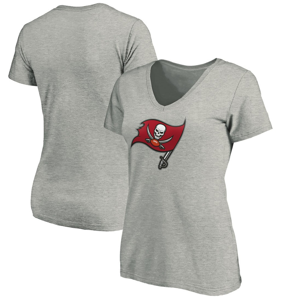 Tampa Bay Buccaneers Women's Primary Logo V-Neck T-Shirt Heather Gray