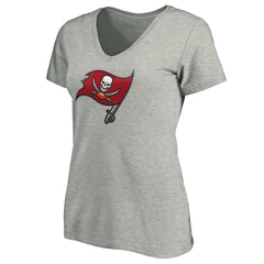 Tampa Bay Buccaneers Women's Primary Logo V-Neck T-Shirt Heather Gray