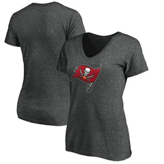 Tampa Bay Buccaneers Women's Primary Logo V-Neck T-Shirt Heather Gray
