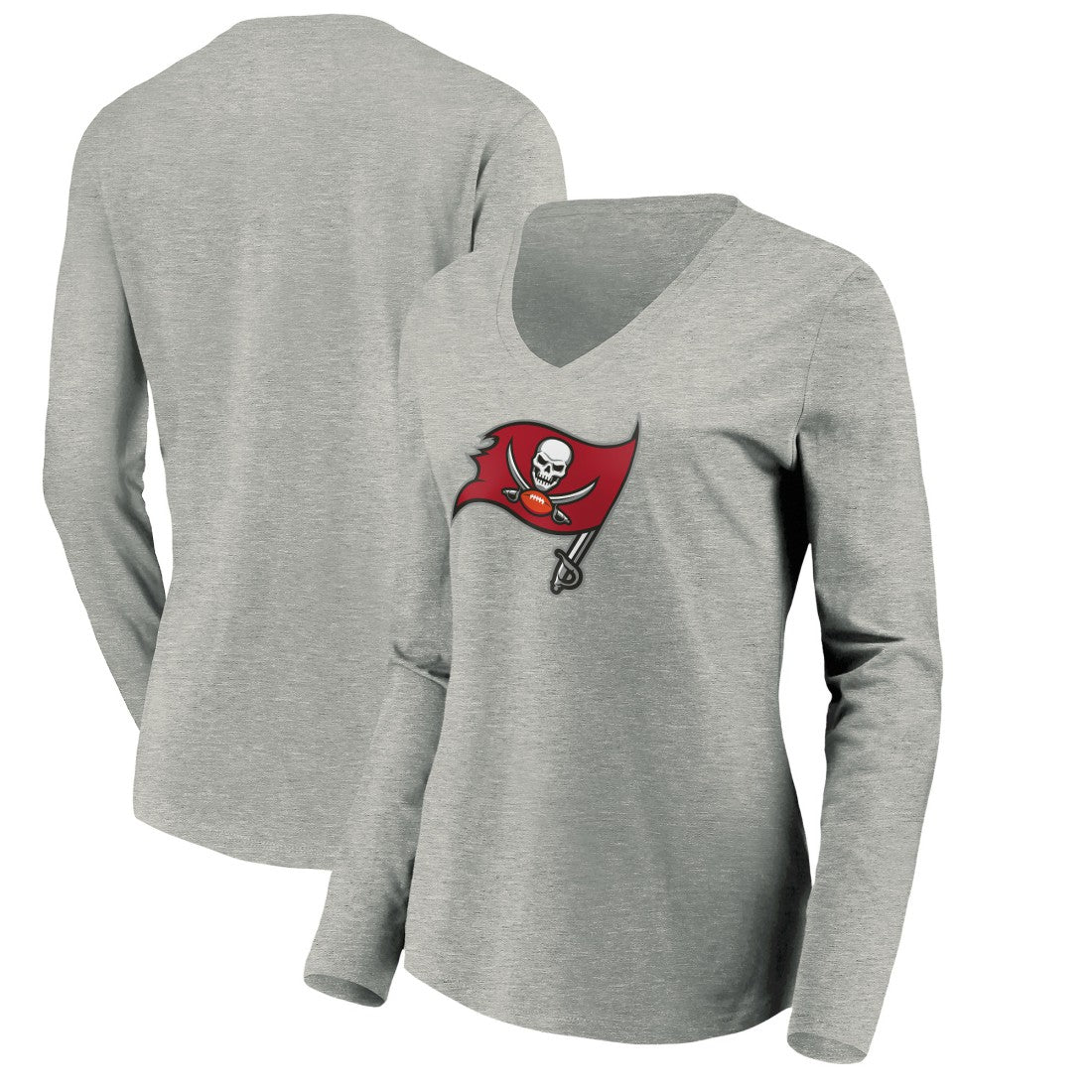 Tampa Bay Buccaneers Women's Primary Logo Long Sleeve V-Neck T-Shirt Heather Gray