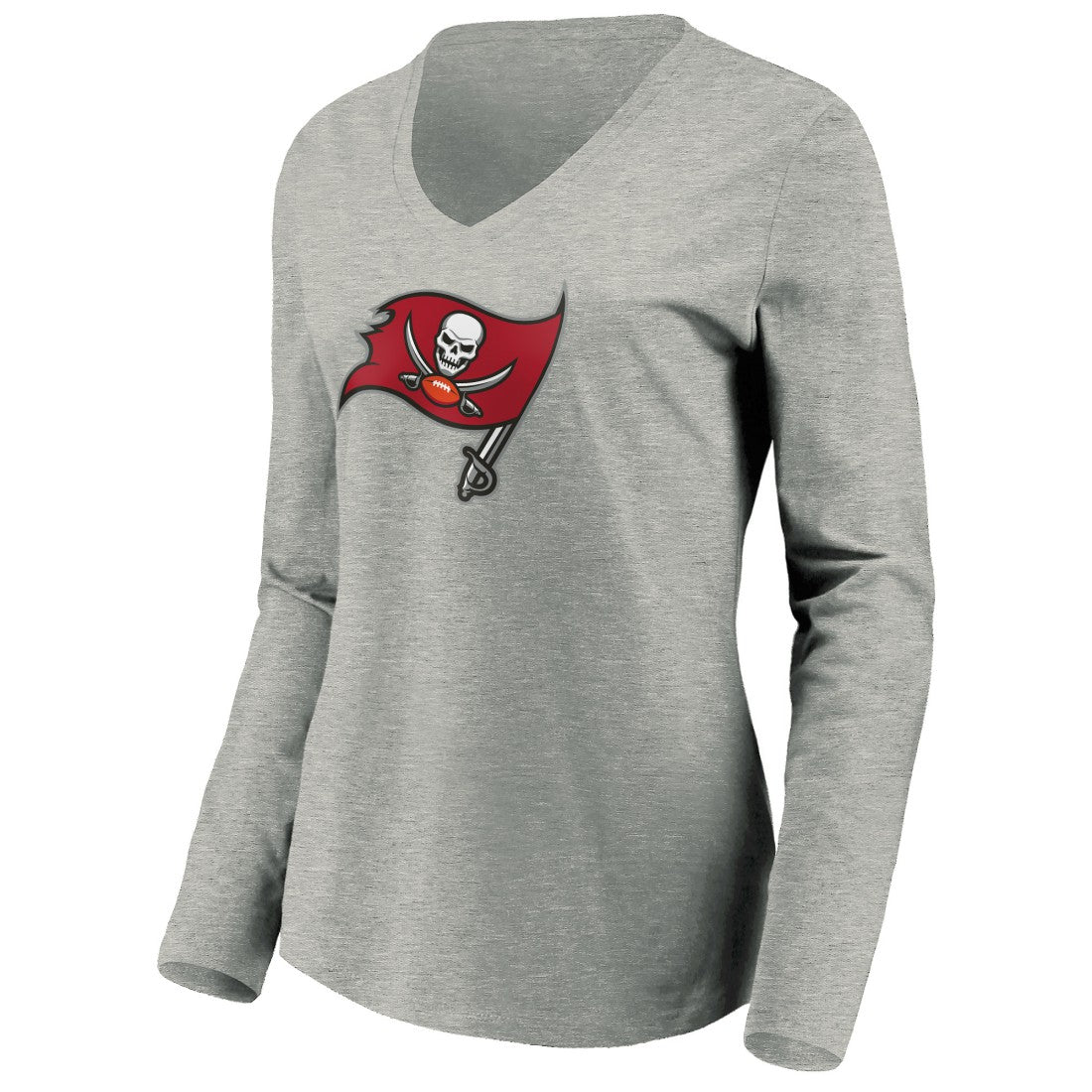 Tampa Bay Buccaneers Women's Primary Logo Long Sleeve V-Neck T-Shirt Heather Gray
