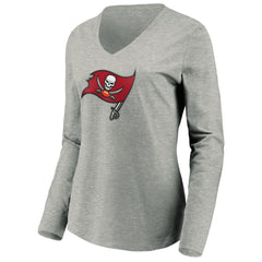 Tampa Bay Buccaneers Women's Primary Logo Long Sleeve V-Neck T-Shirt Heather Gray