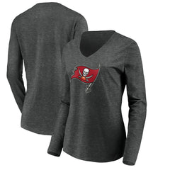Tampa Bay Buccaneers Women's Primary Logo Long Sleeve V-Neck T-Shirt Heather Gray