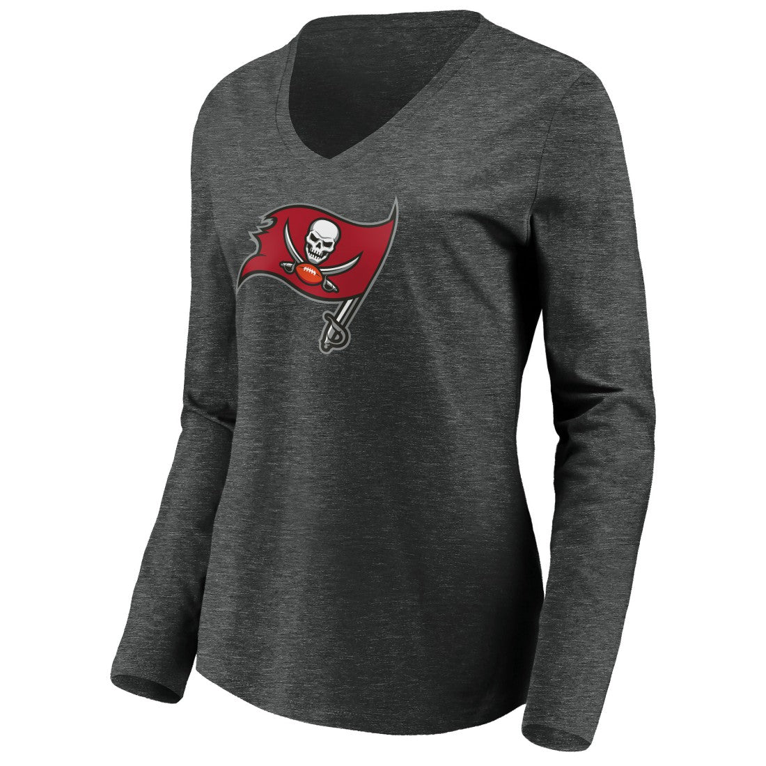 Tampa Bay Buccaneers Women's Primary Logo Long Sleeve V-Neck T-Shirt Heather Gray