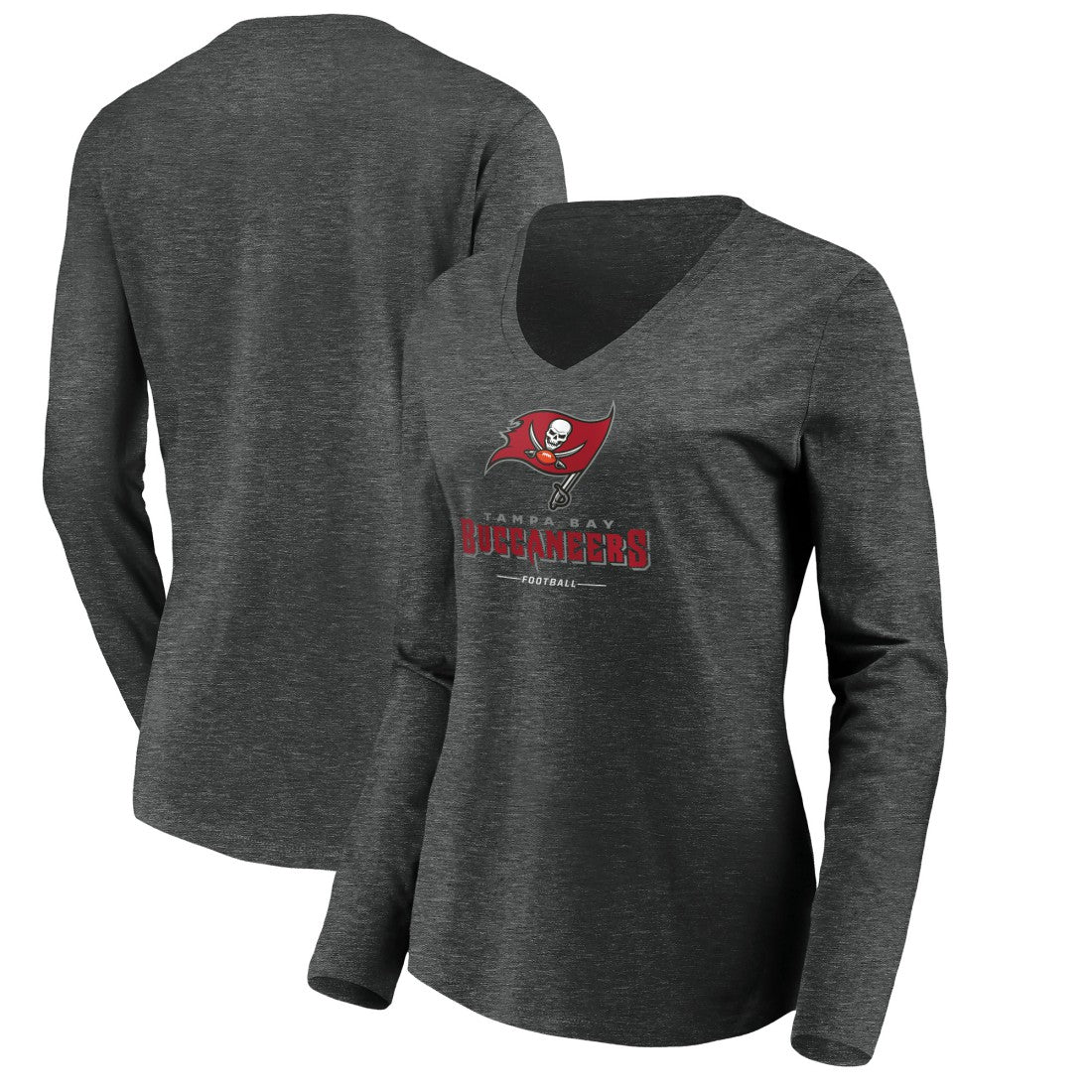 Tampa Bay Buccaneers Women's Team Lockup Long Sleeve V-Neck T-Shirt Heather Gray