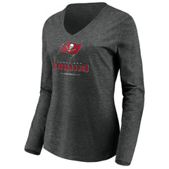 Tampa Bay Buccaneers Women's Team Lockup Long Sleeve V-Neck T-Shirt Heather Gray