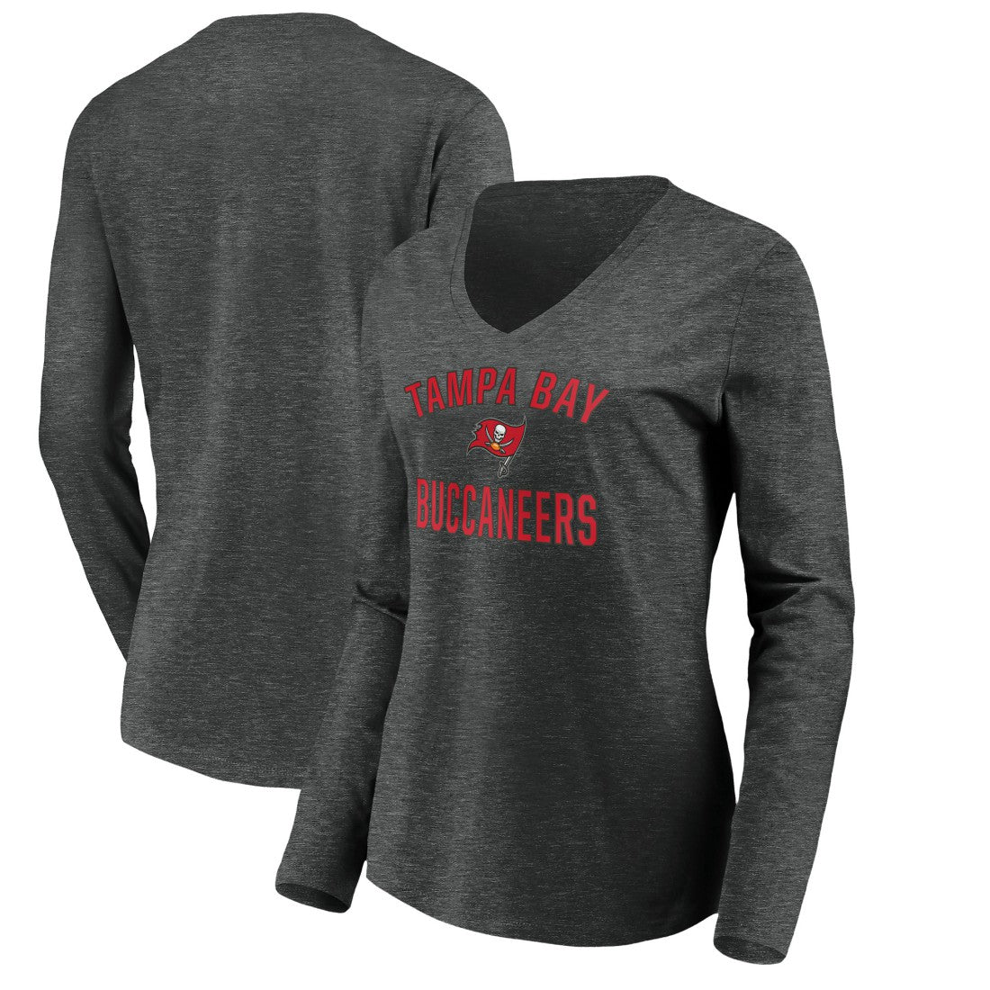 Tampa Bay Buccaneers Women's Victory Arch Long Sleeve V-Neck T-Shirt Heather Gray