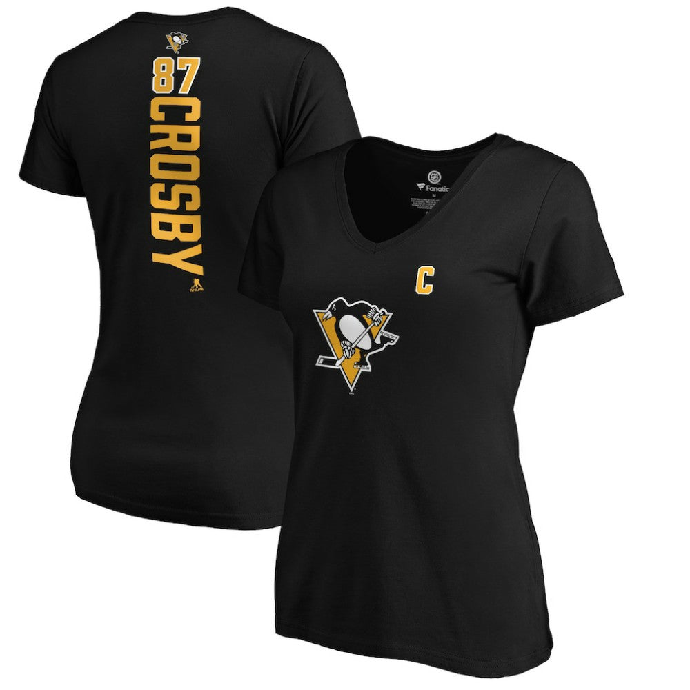NHL Sidney Crosby Pittsburgh Penguins Women's Playmaker V-Neck T-Shirt - Black