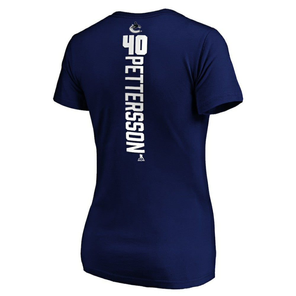 NHL Elias Pettersson Vancouver Canucks Women's Playmaker V-Neck T-Shirt - Royal