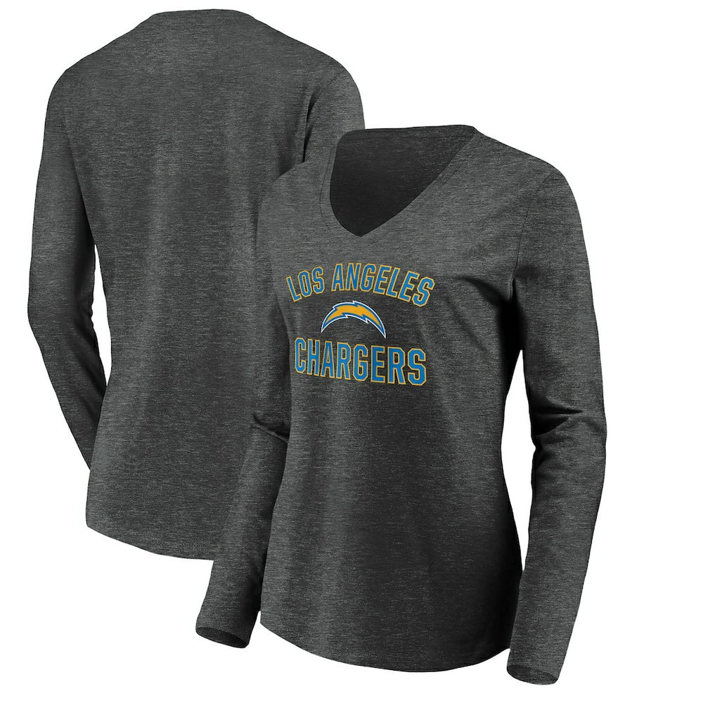Los Angeles Chargers Women's Victory Arch Long Sleeve V-Neck T-Shirt Heather Gray