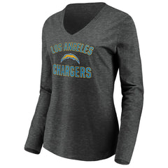 Los Angeles Chargers Women's Victory Arch Long Sleeve V-Neck T-Shirt Heather Gray