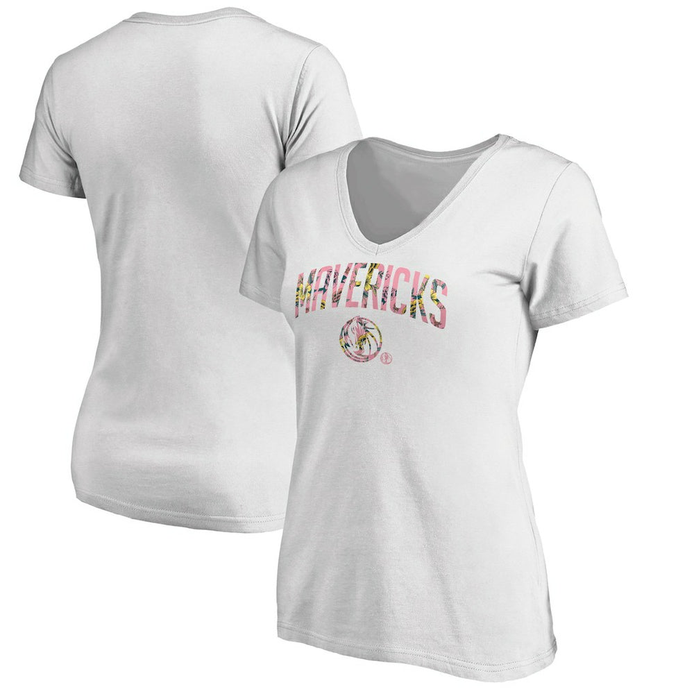 Dallas Mavericks Women's Floral Arch V-Neck T-Shirt White