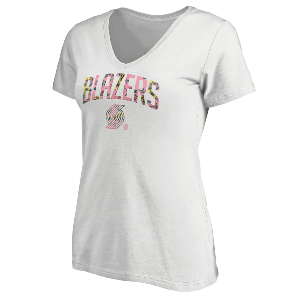 Portland Trail Blazers Women's Floral Arch V-Neck T-Shirt White