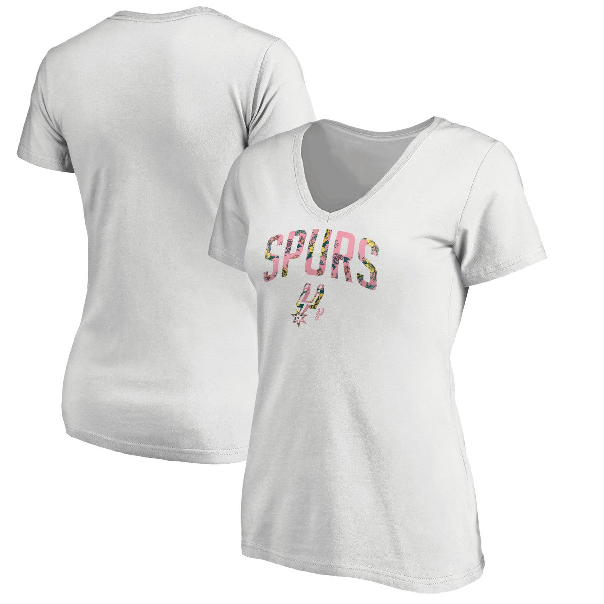 San Antonio Spurs Women's Floral Arch V-Neck T-Shirt White