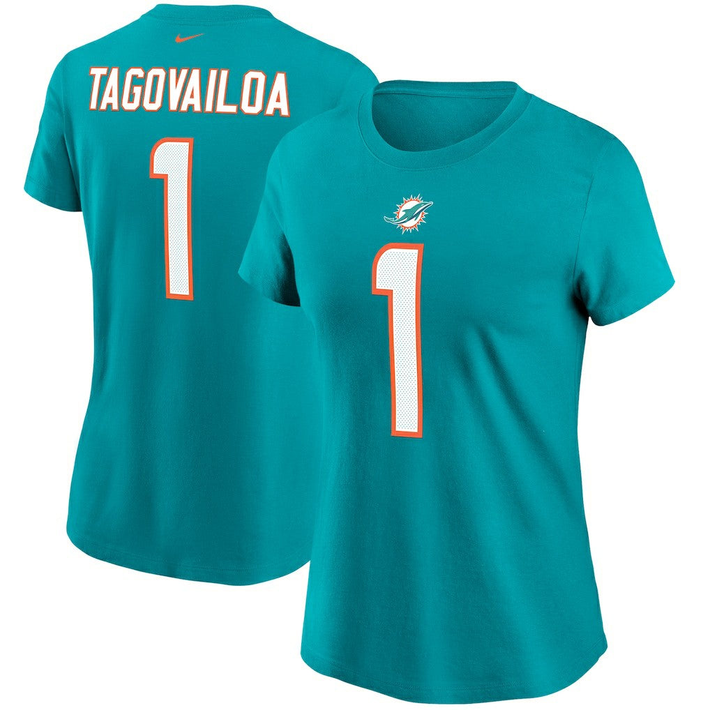 Tua Tagovailoa Miami Dolphins Women's Name & Number T-Shirt Aqua