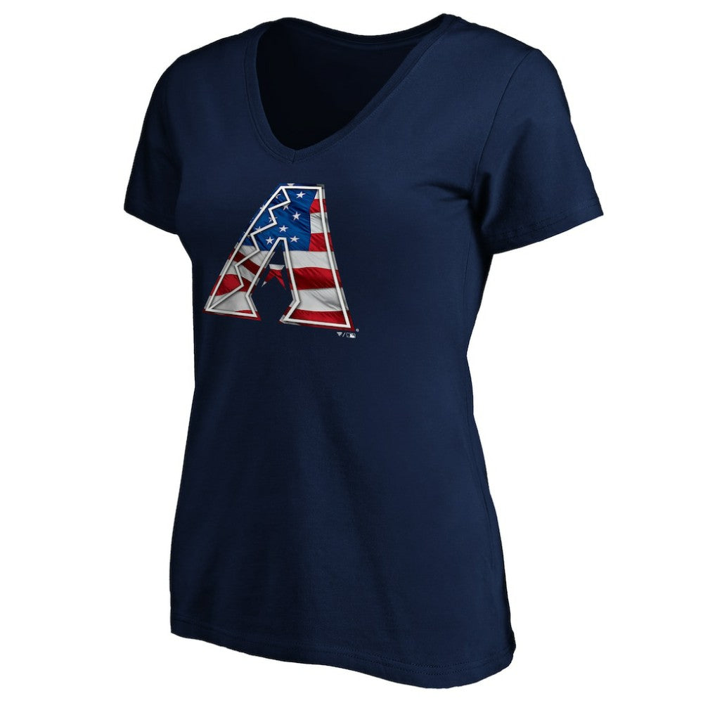 Arizona Diamondbacks Logo Women's Banner Wave V-Neck T-Shirt - Navy T-shirts