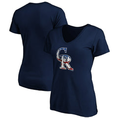 Colorado Rockies Logo Women's Banner Wave V-Neck T-Shirt - Navy T-shirts