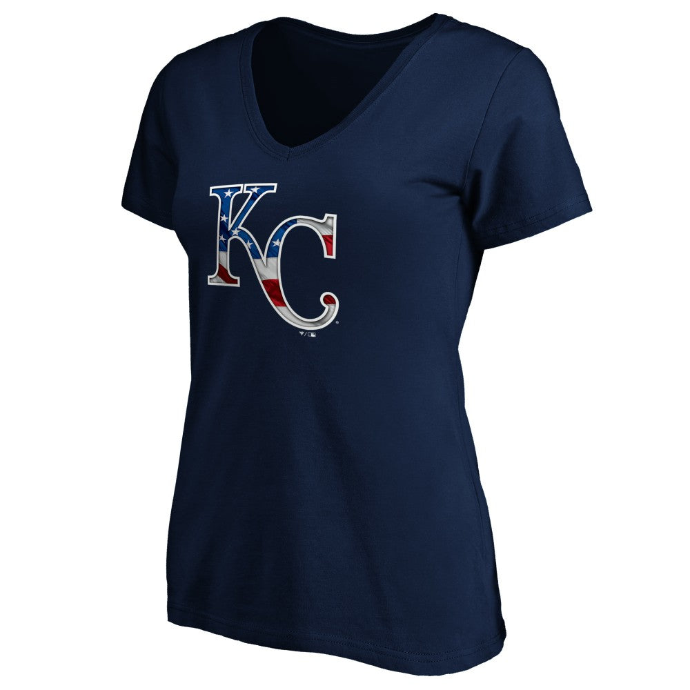 Kansas City Royals Logo Women's Banner Wave V-Neck T-Shirt - Navy T-shirts