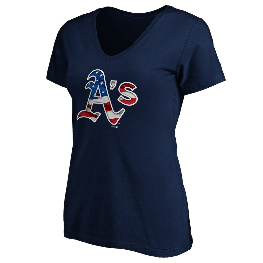 Athletics Logo Women's Banner Wave V-Neck T-Shirt - Navy T-shirts