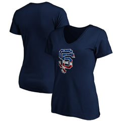 San Francisco Giants Logo Women's Banner Wave V-Neck T-Shirt - Navy T-shirts