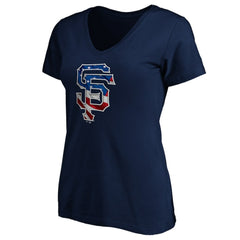 San Francisco Giants Logo Women's Banner Wave V-Neck T-Shirt - Navy T-shirts