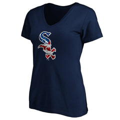 Chicago White Sox Logo Women's Banner Wave V-Neck T-Shirt - Navy T-shirts