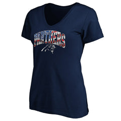 Carolina Panthers Logo Women's Banner Wave V-Neck T-Shirt Navy