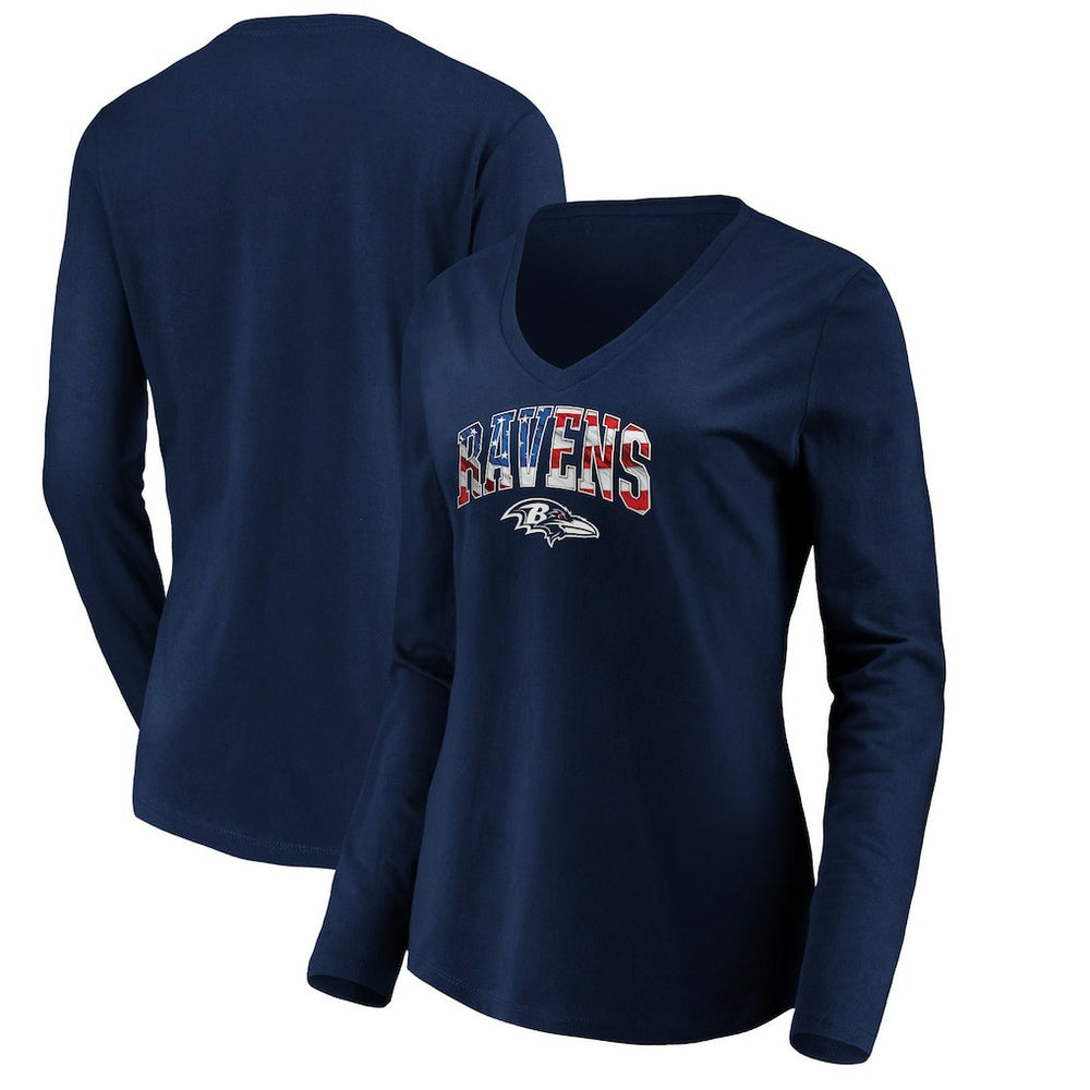 Baltimore Ravens Women's Banner Wave V-Neck Long Sleeve T-Shirt Navy